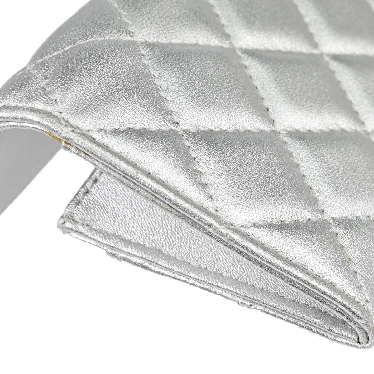 Chanel Cc Flap Card Case Quilted Lambskin Silver Leather Card Holders Accessory (Pre-Owned)