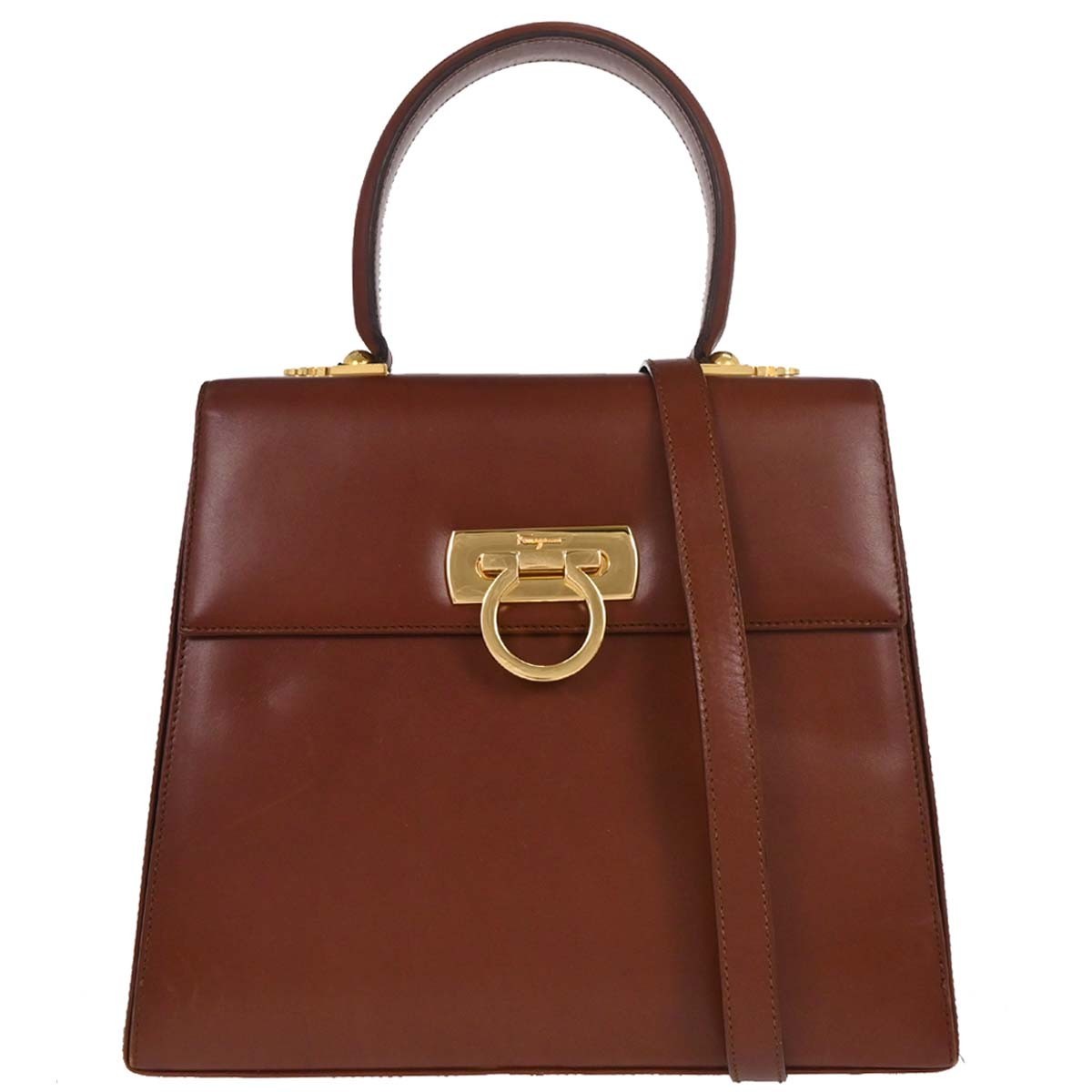 Salvatore Ferragamo Gancini Convertible Top Handle Leather Brown Leather Handbag (Pre-Owned)