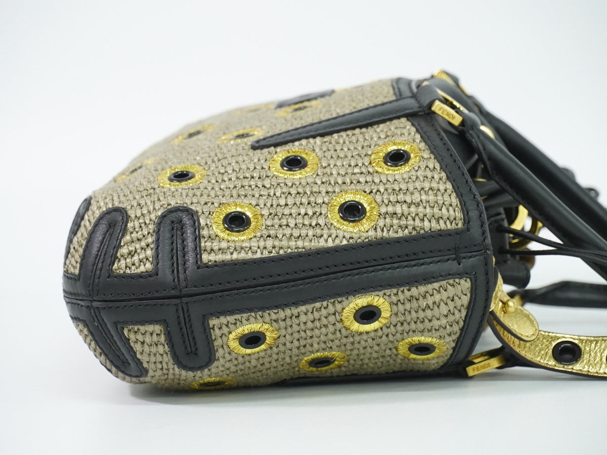Fendi B. Fab Convertible Tote Grommet Embellished Raffia Beige Leather Handbag (Pre-Owned)