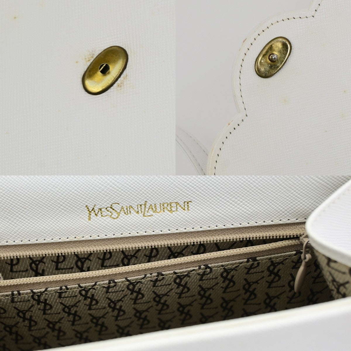 Saint Laurent Vintage Shoulder Bag Leather White Leather Shoulder Bag Bag (Pre-Owned)