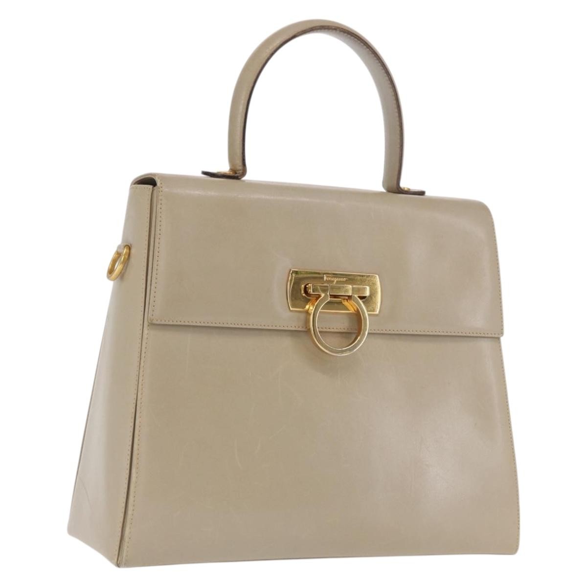 Salvatore Ferragamo Gancini Convertible Top Handle Leather Beige Leather Handbag (Pre-Owned)