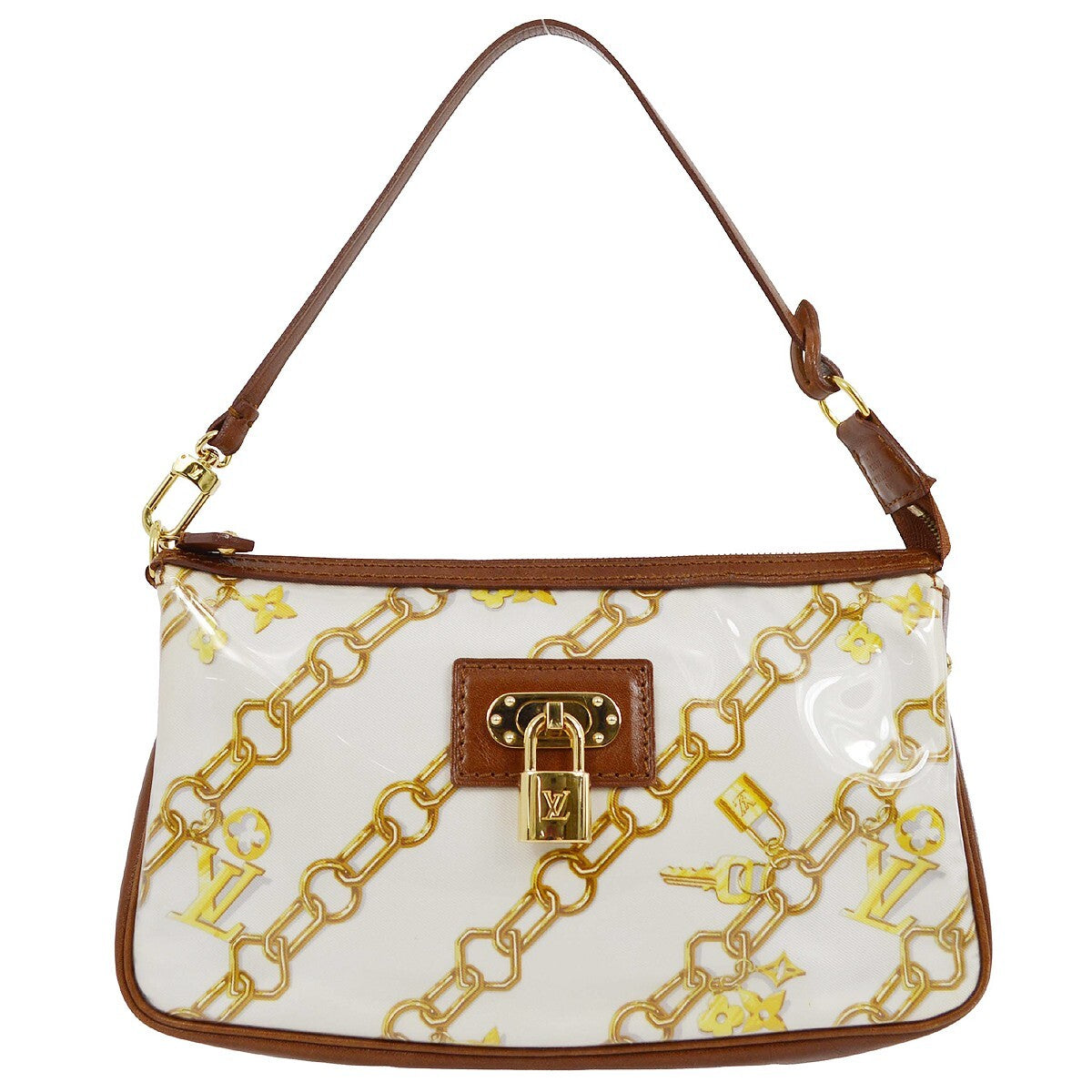 Louis Vuitton Charms Pochette Pvc Over Printed Silk Brown Leather Clutche & Pouche Bag (Pre-Owned)