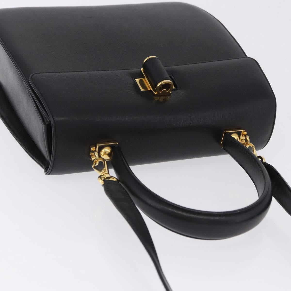 Salvatore Ferragamo Gancini Leather Black Leather Handbag (Pre-Owned)