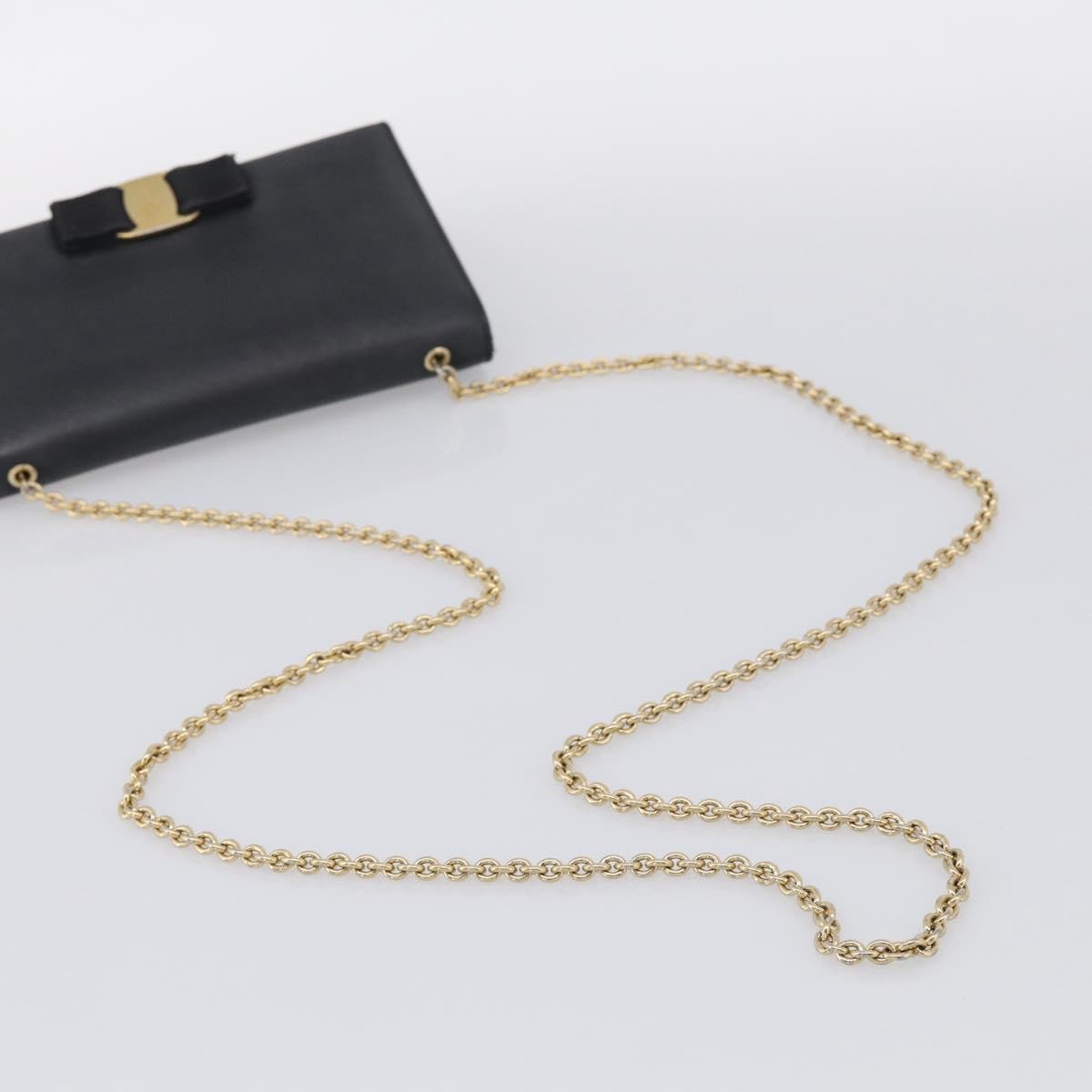 Salvatore Ferragamo Vala Chain Leather Black Leather Shoulder Bag Bag (Pre-Owned)