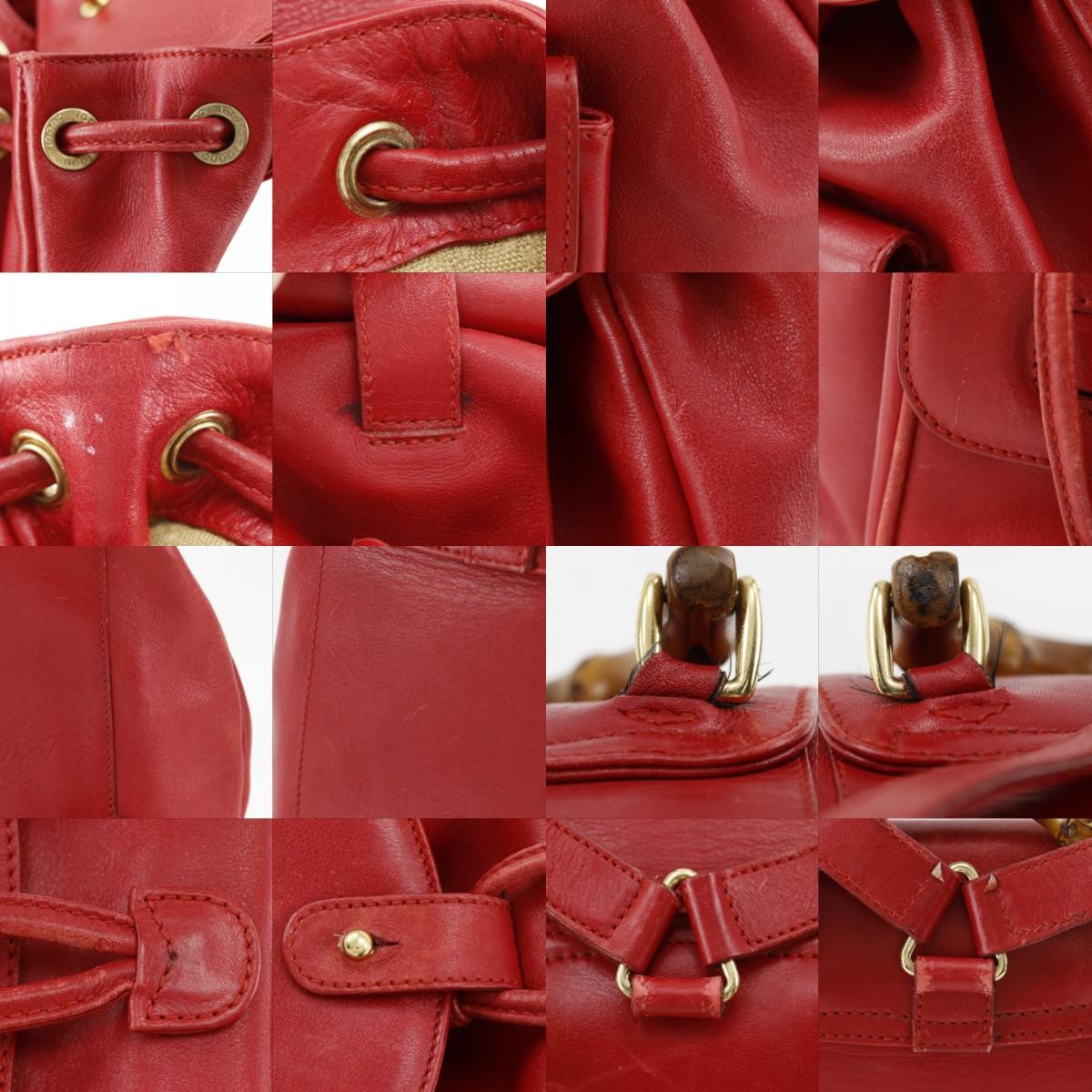 Gucci Vintage Bamboo Leather Red Leather Backpack Bag (Pre-Owned)