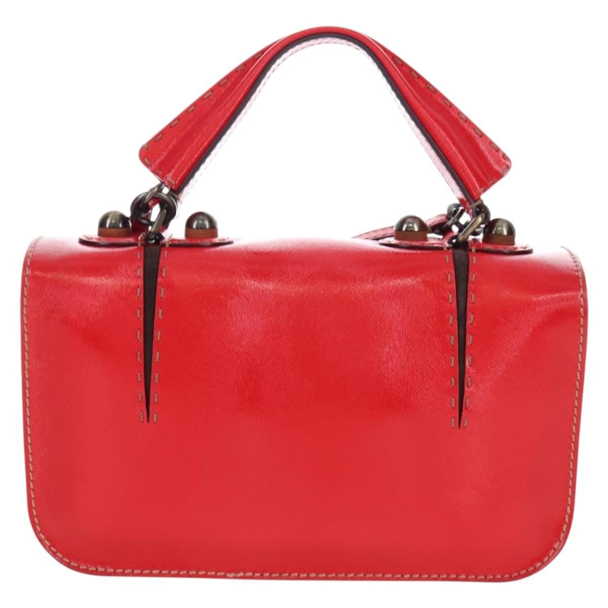 Fendi Secret Code F3 Convertible Satchel Textured Leather Red Leather Handbag (Pre-Owned)