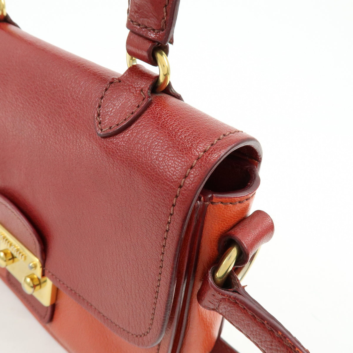 Miu Miu Madras Top Handle Leather Red Leather Handbag (Pre-Owned)