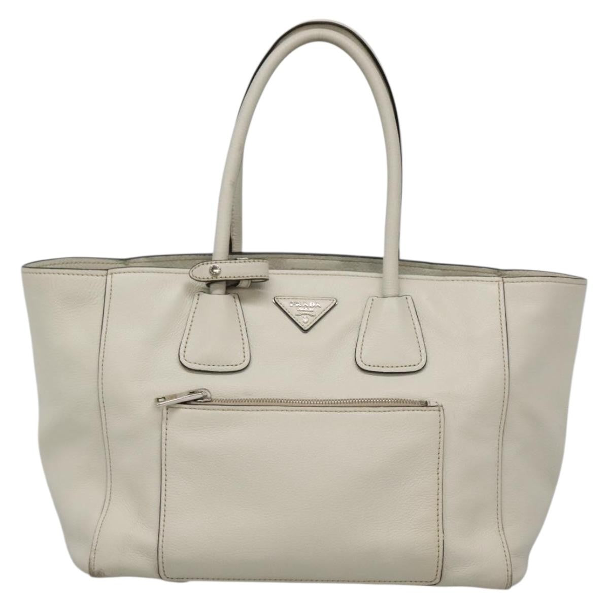 Prada Front Pocket Wing Convertible Tote Vitello Daino White Leather Tote Bag Bag (Pre-Owned)