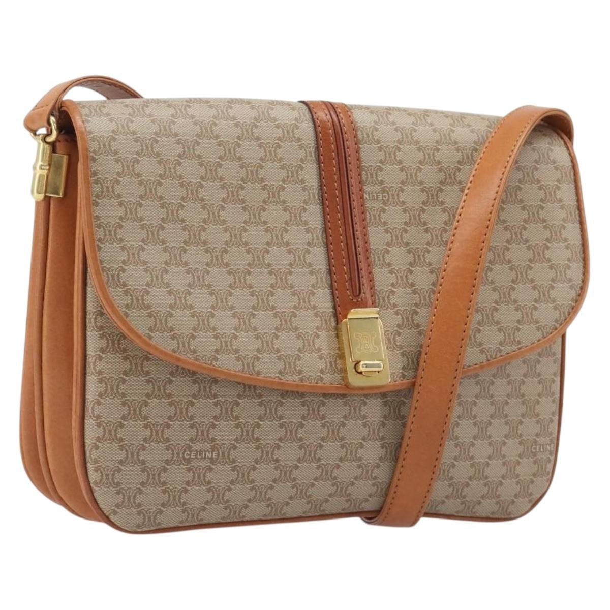 Celine Vintage Macadam Canvas And Leather Beige Canvas Shoulder Bag Bag (Pre-Owned)