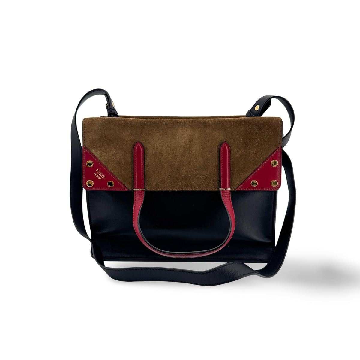 Fendi Flip Leather With Suede Black Leather Tote Bag Bag (Pre-Owned)