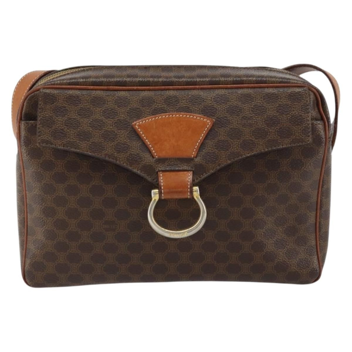 Celine Vintage Macadam Canvas And Leather Brown Canvas Shoulder Bag Bag (Pre-Owned)