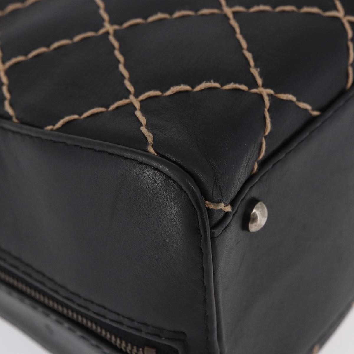 Chanel Surpique Zip Around Satchel Quilted Leather Black Leather Handbag (Pre-Owned)