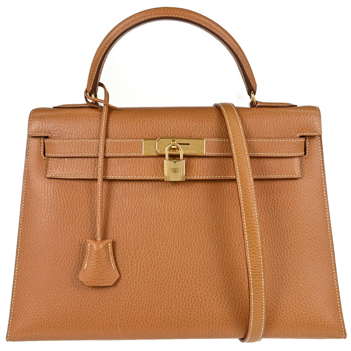Hermes Kelly Brown Ardennes With Gold Hardware Brown Leather Handbag (Pre-Owned)
