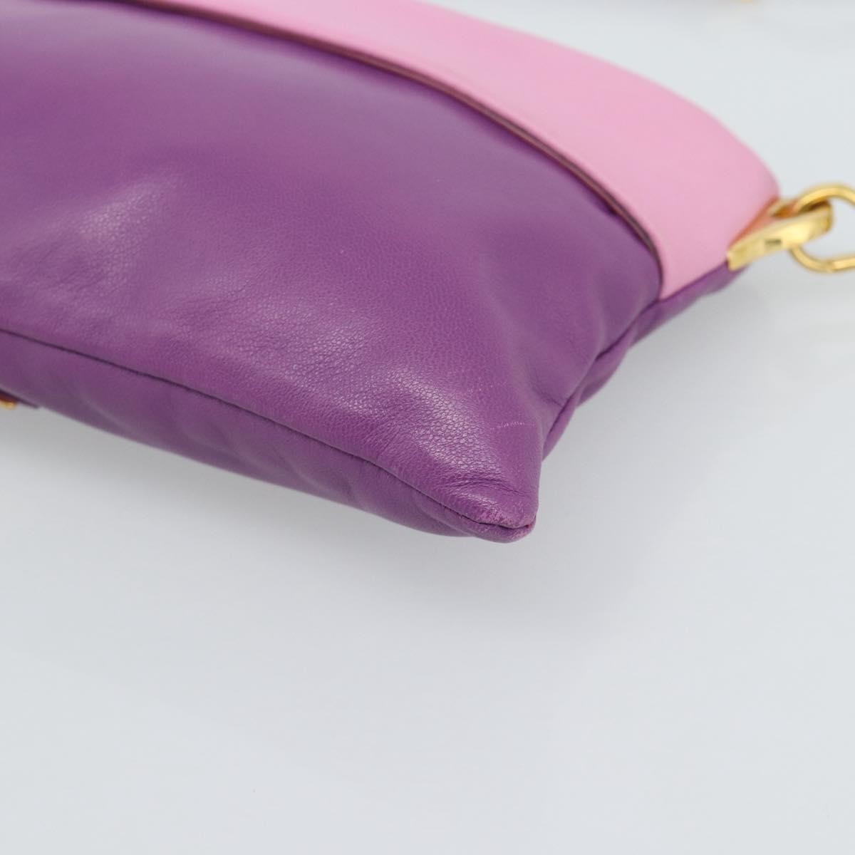 Prada Fold Over Chain Flap Soft Calf Purple Leather Handbag (Pre-Owned)