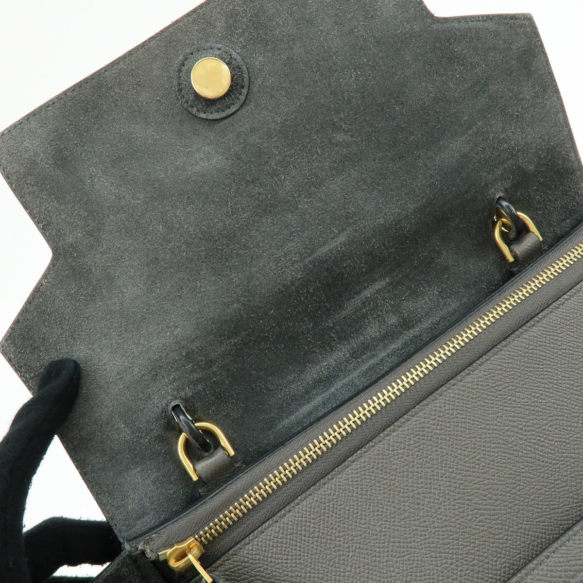 Celine Belt Textured Leather Gray Calfskin Handbag (Pre-Owned)