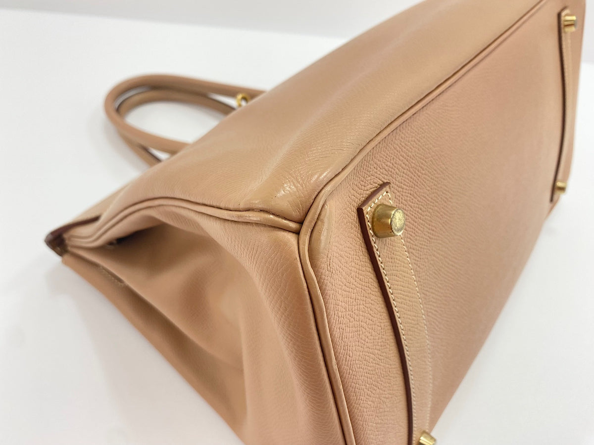 Hermes Birkin Brown Epsom With Gold Hardware Beige Calfskin Handbag (Pre-Owned)