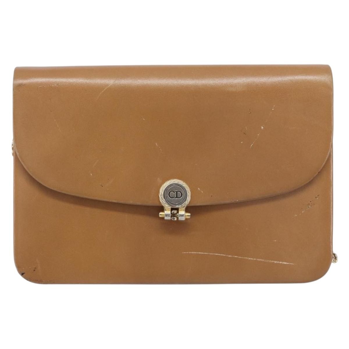 Christian Dior Vintage Cd Chain Flap Leather Beige Leather Shoulder Bag Bag (Pre-Owned)