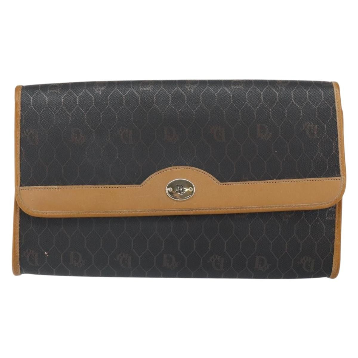 Christian Dior Vintage Honeycomb Chain Canvas Black Canvas Shoulder Bag Bag (Pre-Owned)