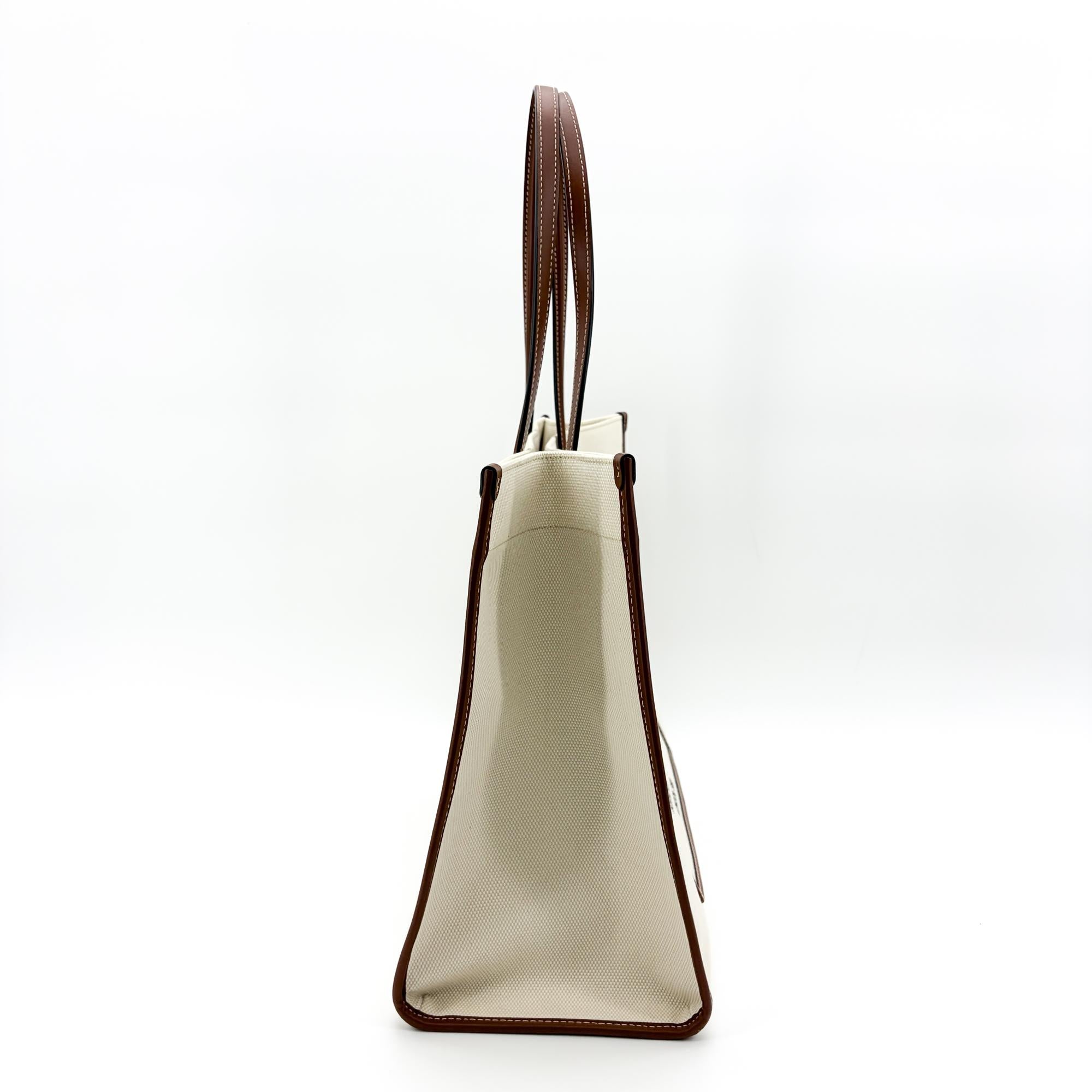 Burberry Freya Shopping Canvas With Leather Beige Canvas Tote Bag Bag (Pre-Owned)