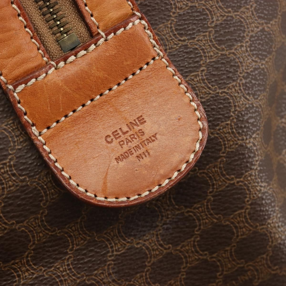 Celine Vintage Duffle Macadam Coated Canvas Brown Canvas Handbag (Pre-Owned)