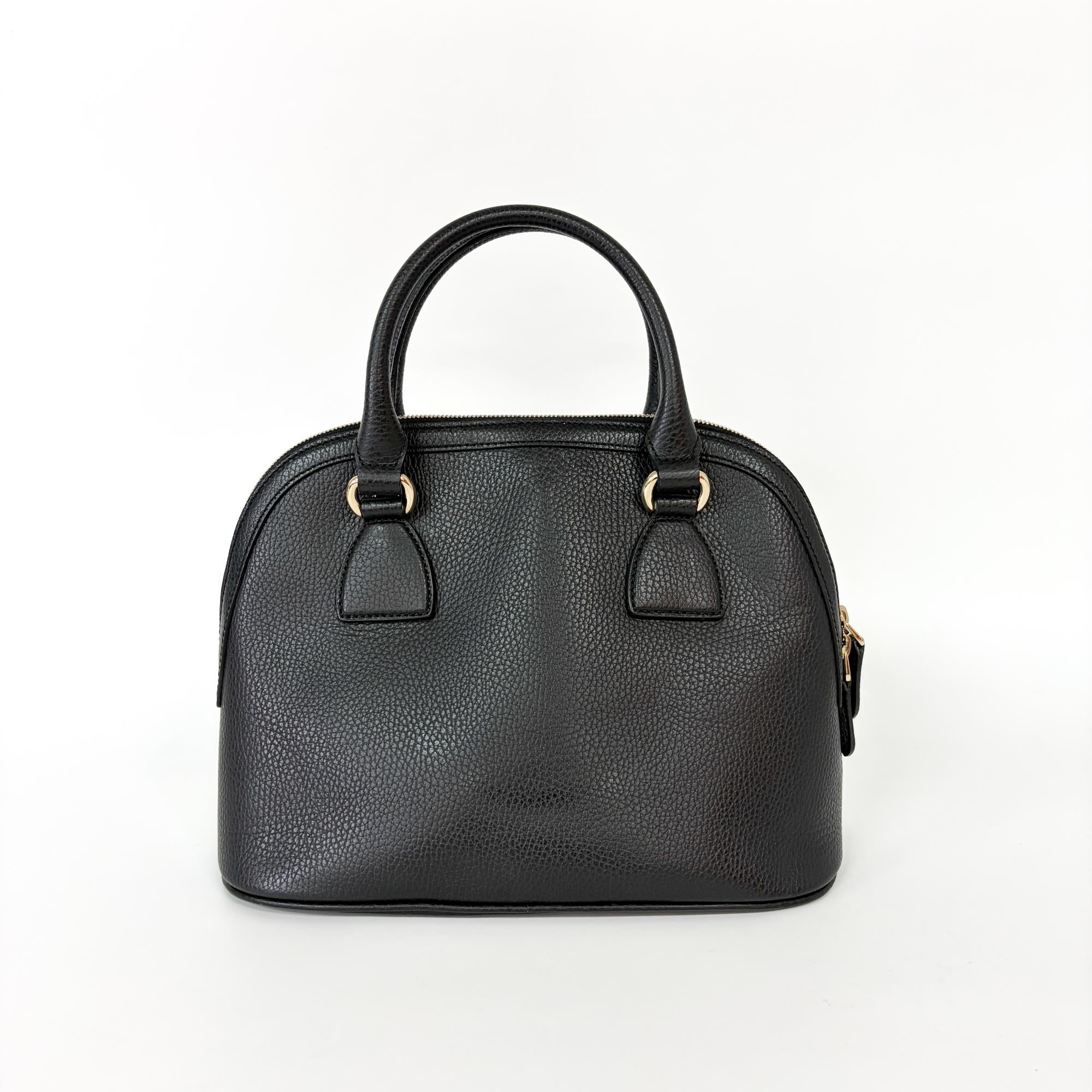 Gucci Dome Bowler Gg Suede Black Leather Handbag (Pre-Owned)