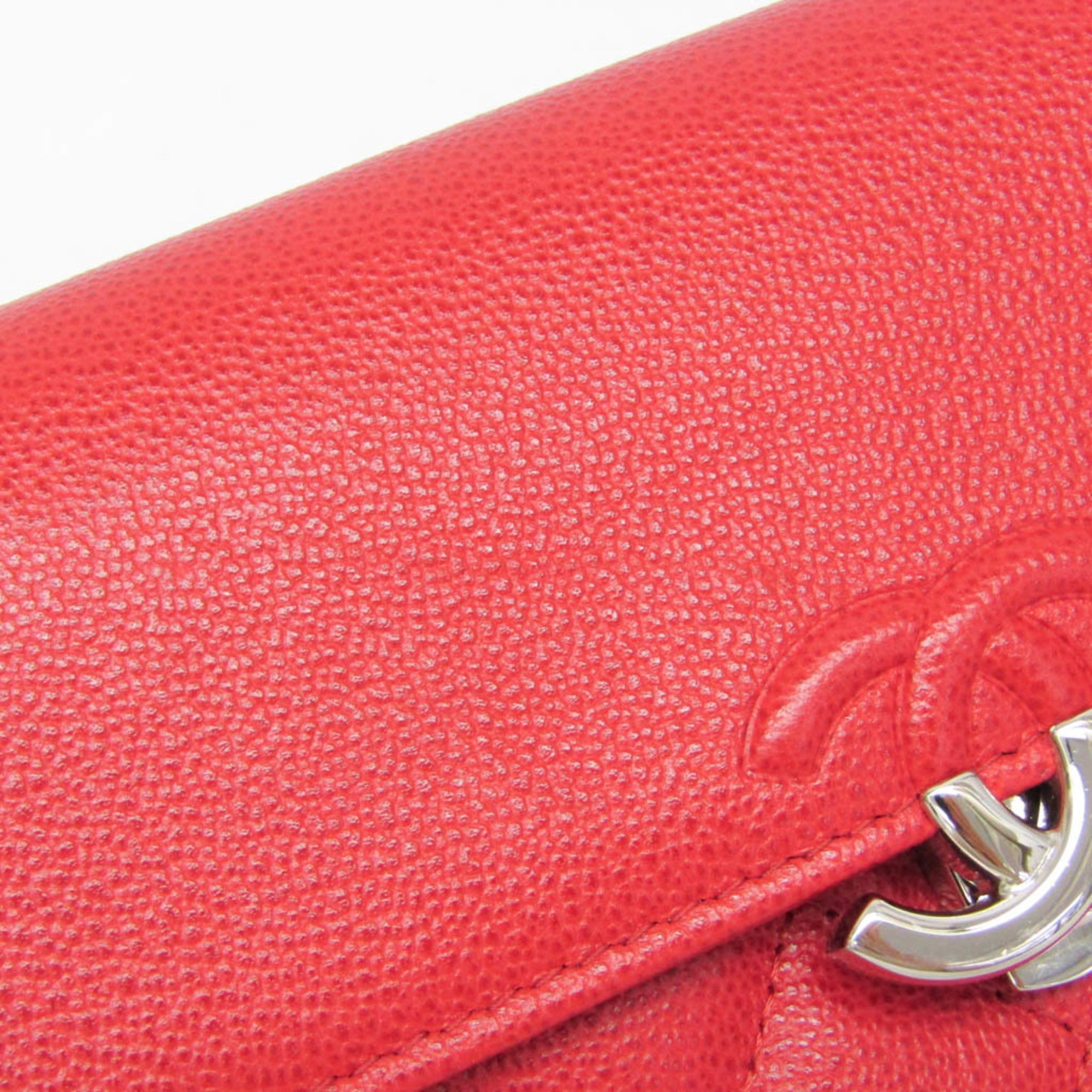 Chanel Cc Box Gusset Flap Quilted Calfskin Red Leather Wallets Accessory (Pre-Owned)