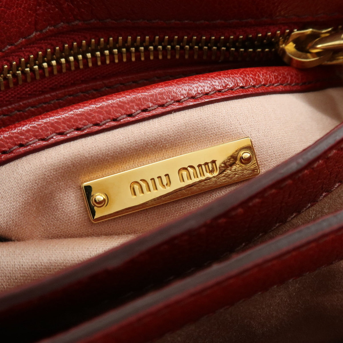 Miu Miu Madras Top Handle Leather Red Leather Handbag (Pre-Owned)