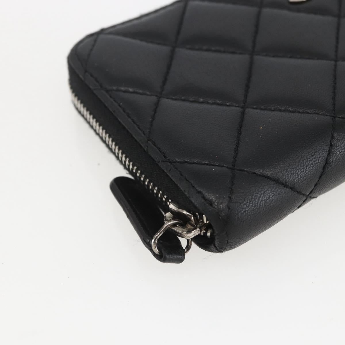 Chanel Zip Around Organizer Quilted Lambskin Black Leather Wallets Accessory (Pre-Owned)