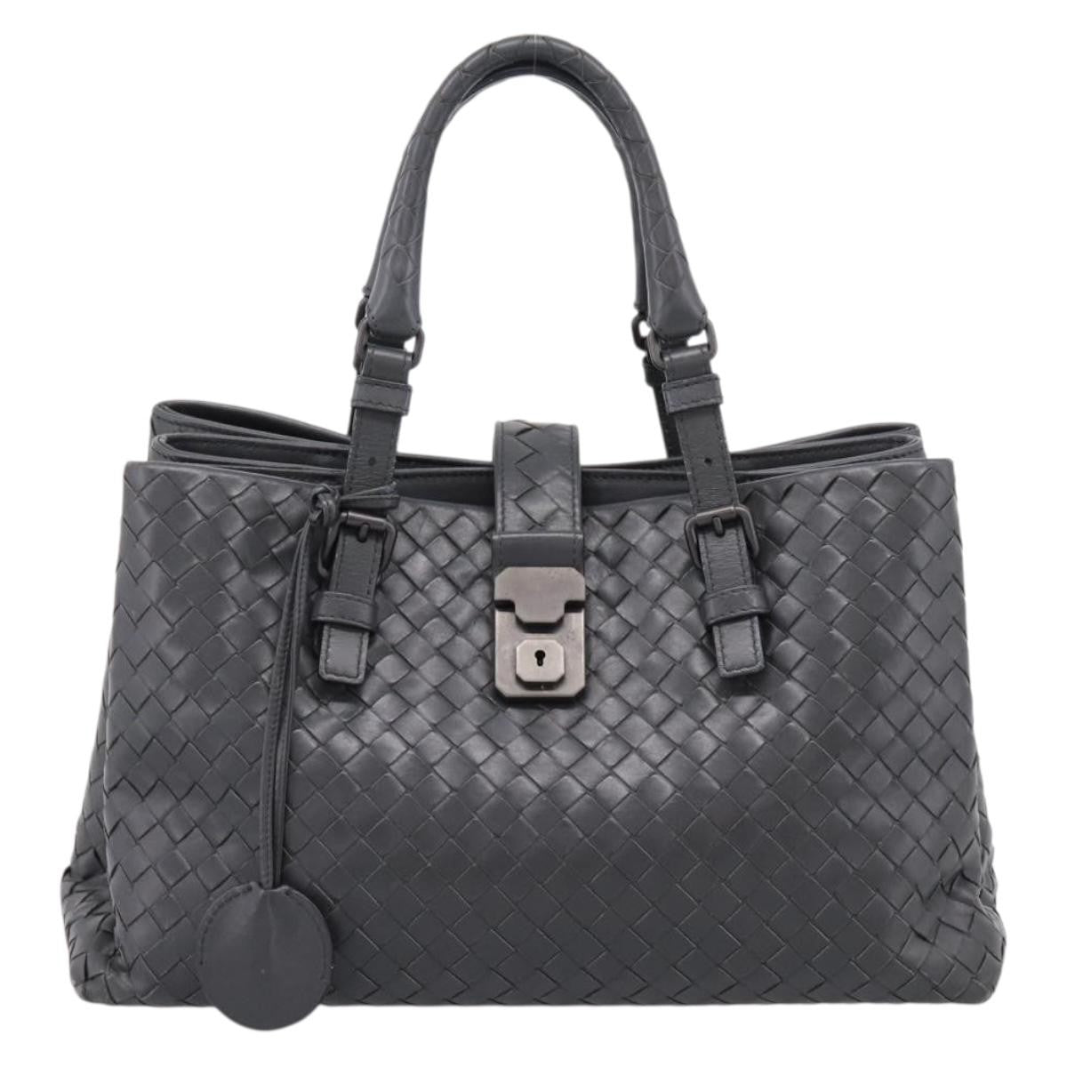 Bottega Veneta Roma Intrecciato Nappa Gray Leather Handbag (Pre-Owned)