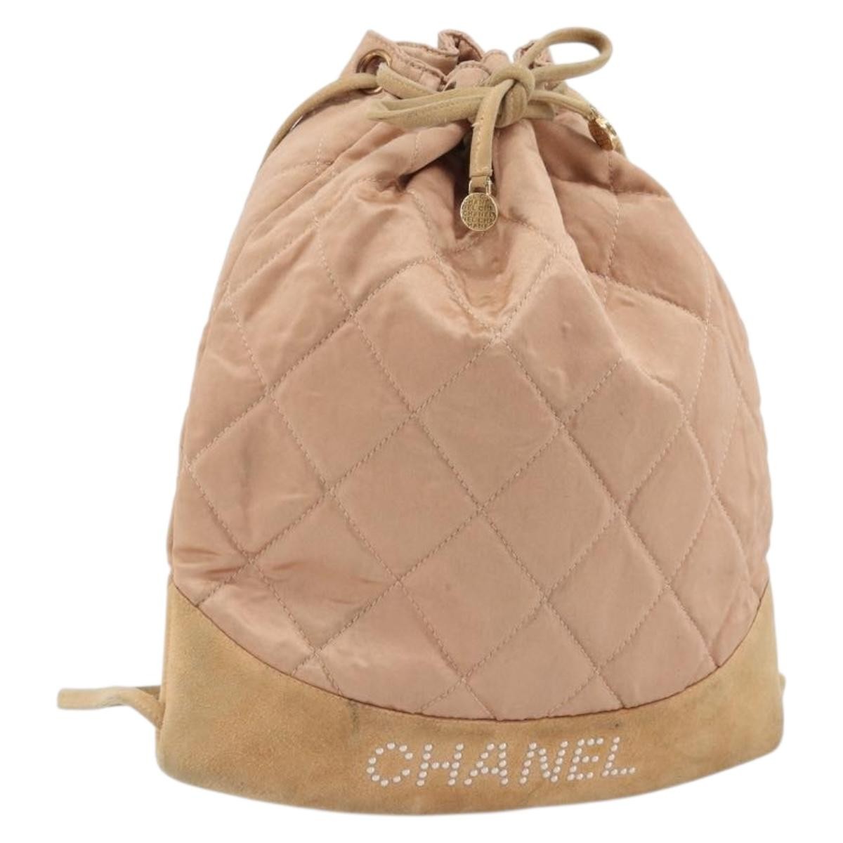 Chanel Vintage Drawstring Quilted Satin With Suede Pink Satin Backpack Bag (Pre-Owned)
