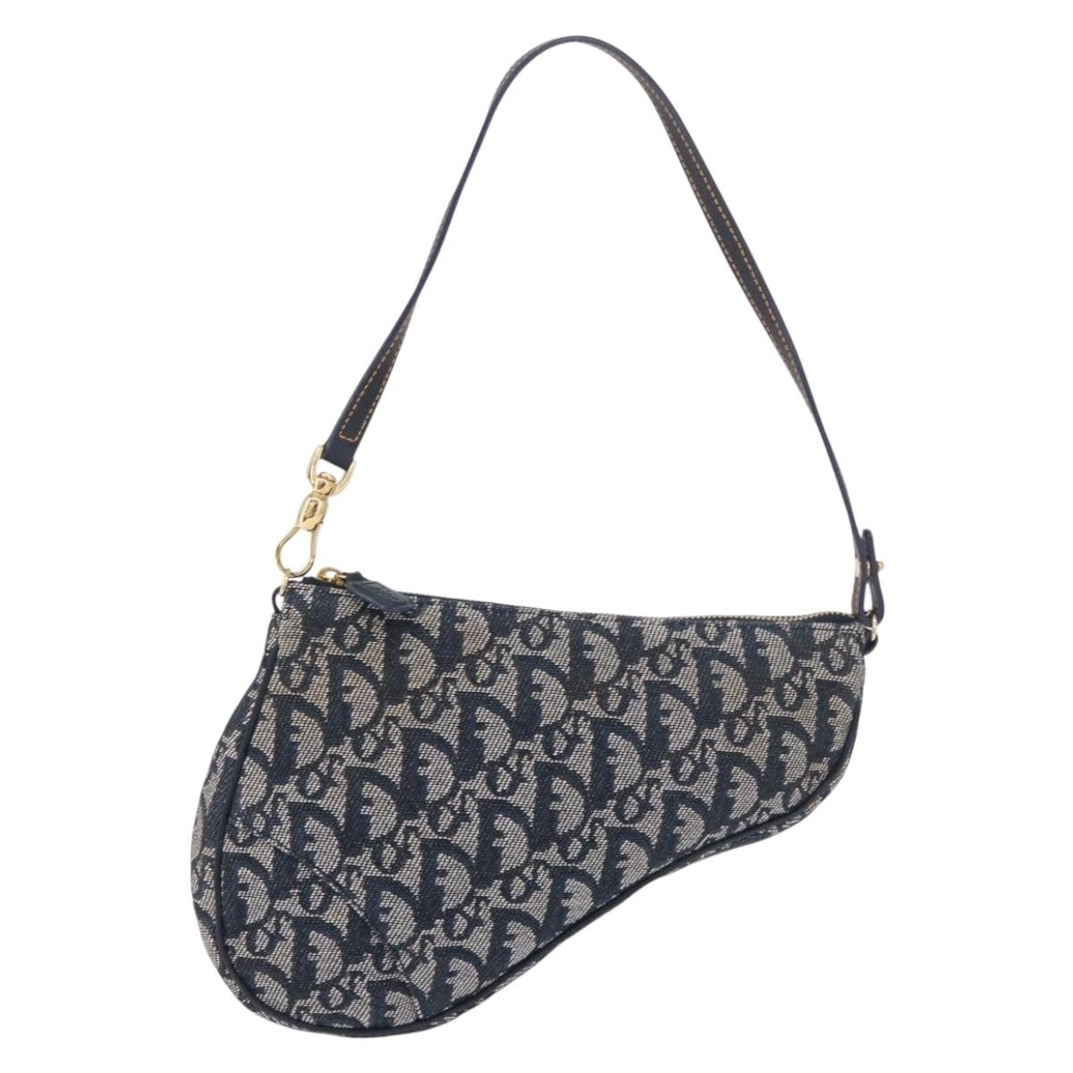 Christian Dior Vintage Saddle Bag Canvas Navy Canvas Clutche & Pouche Bag (Pre-Owned)