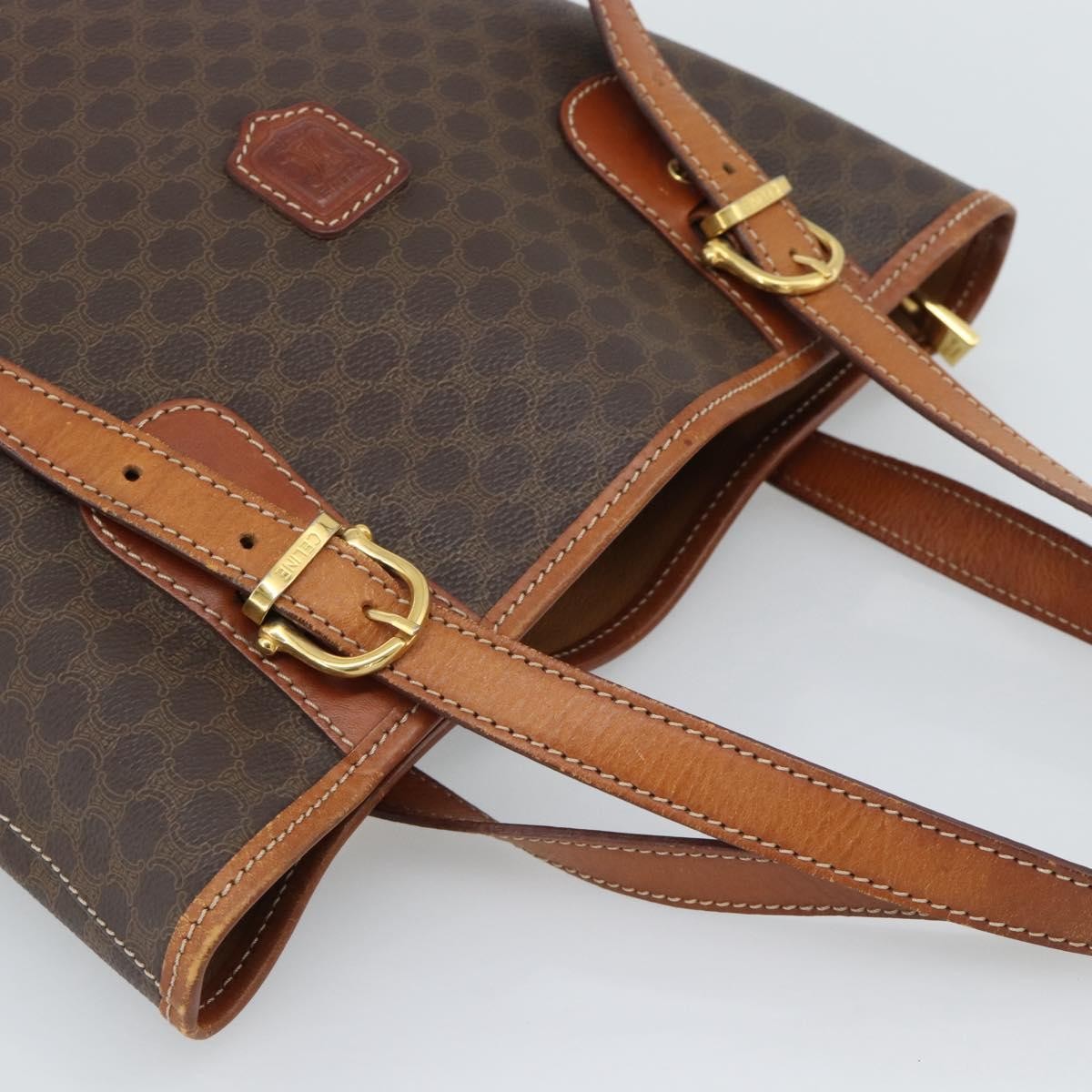 Celine Vintage Macadam Canvas And Leather Brown Canvas Tote Bag Bag (Pre-Owned)