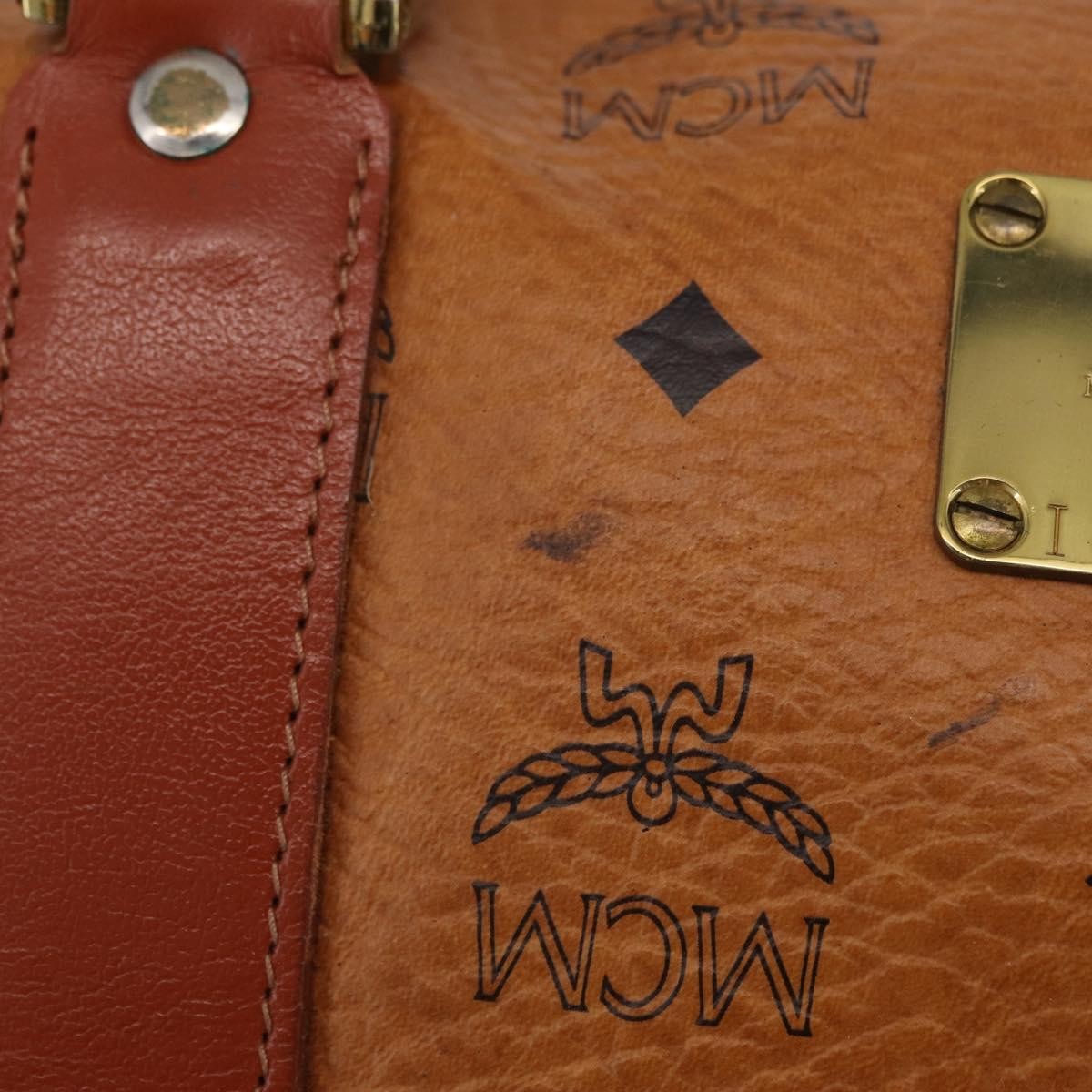 MCM Vicetos Logogram Boston Brown Leather Travel Bag Bag (Pre-Owned)