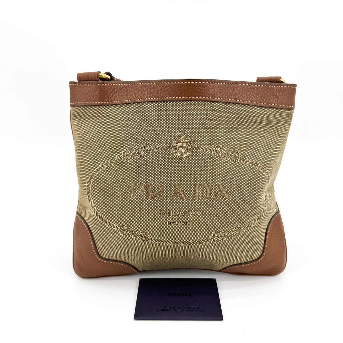 Prada Logo Canvas Beige Canvas Crossbody Bag Bag (Pre-Owned)