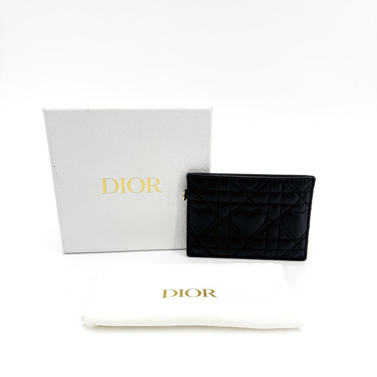 Christian Dior Lady Dior Card Holder Cannage Quilt Lambskin Black Leather Card Holders Accessory (Pre-Owned)