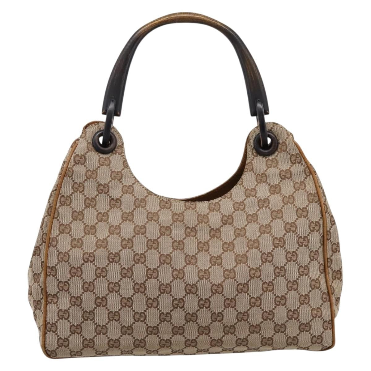 Gucci Vintage Bamboo Handle Gg Canvas Beige Canvas Tote Bag Bag (Pre-Owned)