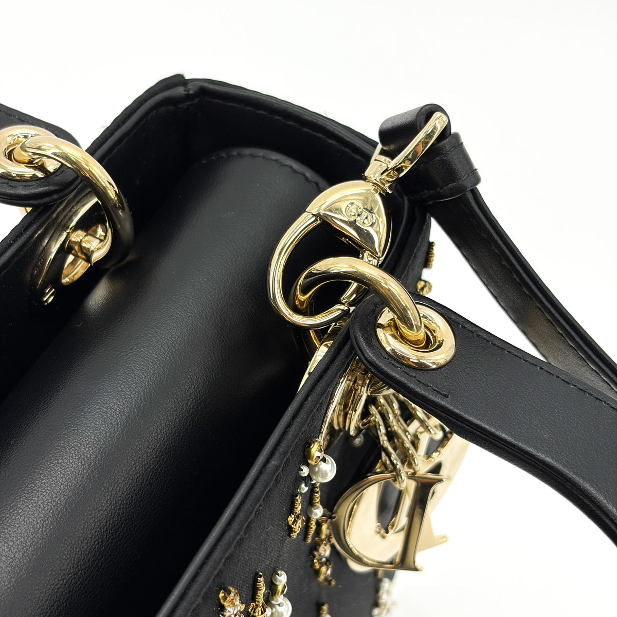 Christian Dior Lady Dior Black Satin And Bead Embroidery Black Other Handbag (Pre-Owned)
