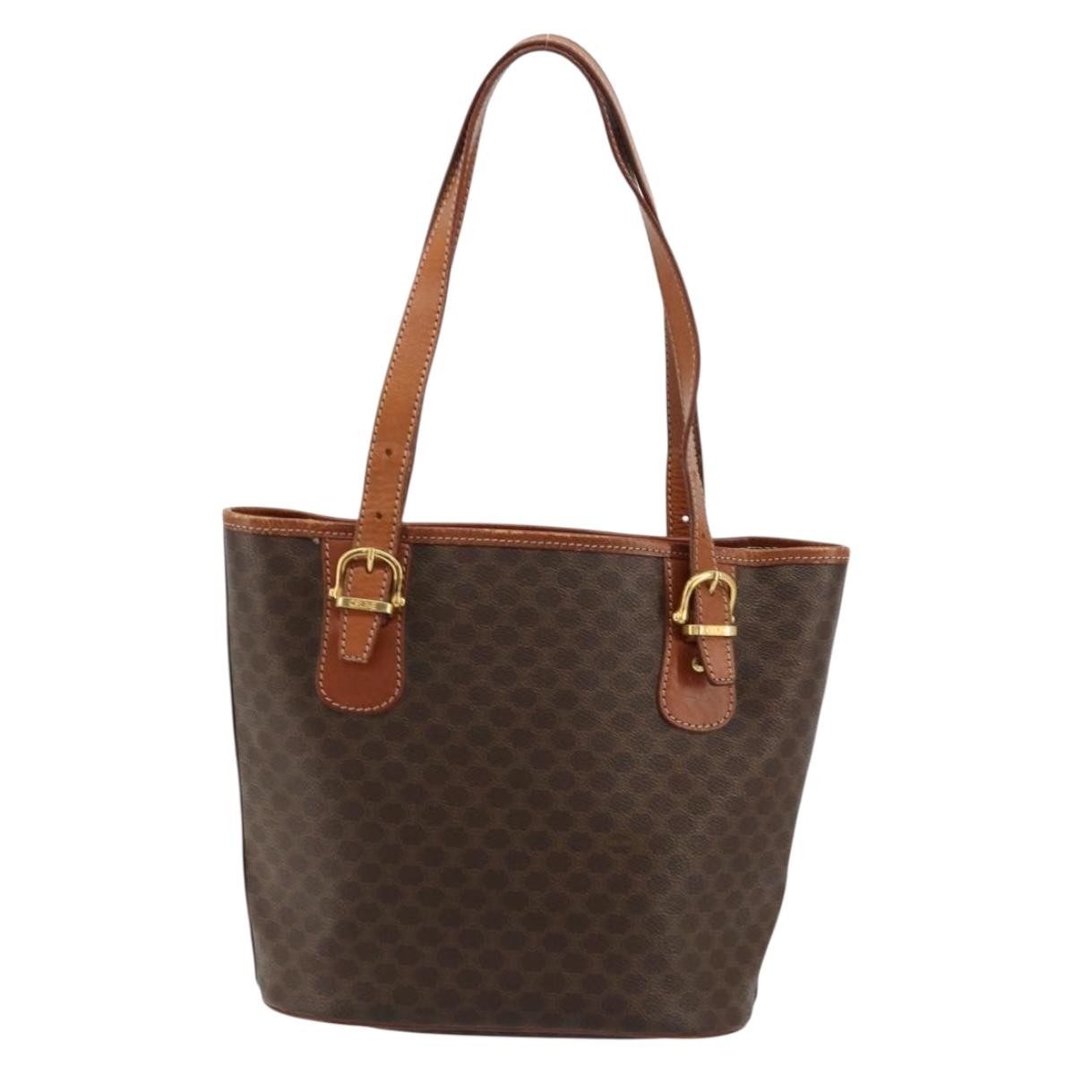 Celine Vintage Macadam Canvas And Leather Brown Canvas Tote Bag Bag (Pre-Owned)