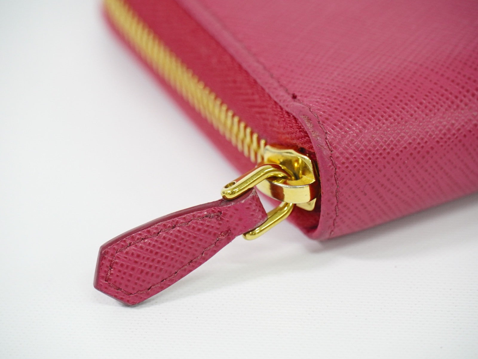 Prada Zip Around Tab Saffiano Leather Pink Leather Wallets Accessory (Pre-Owned)