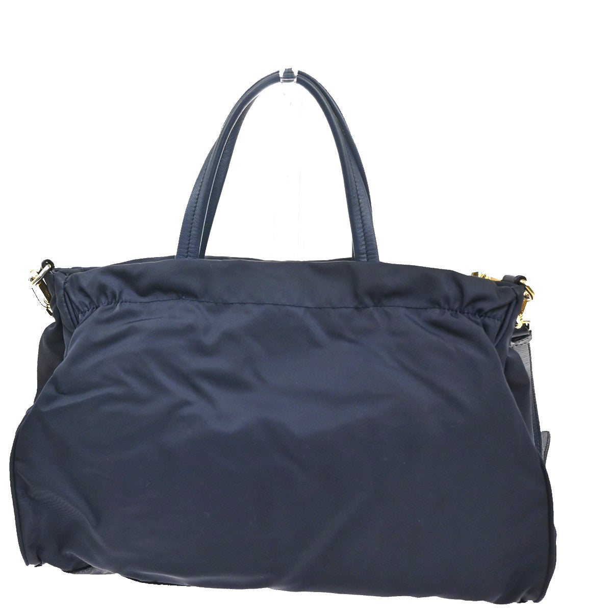 Prada Zip Convertible Shopping Tote Tessuto With Saffiano Leather Navy Nylon Handbag (Pre-Owned)