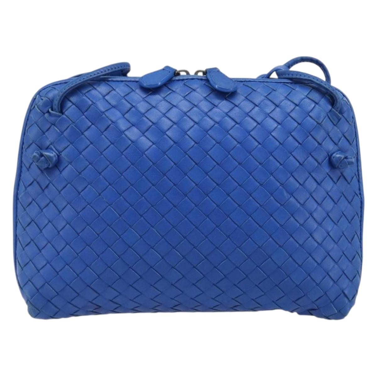 Bottega Veneta Nodini Intrecciato Nappa Blue Leather Shoulder Bag Bag (Pre-Owned)