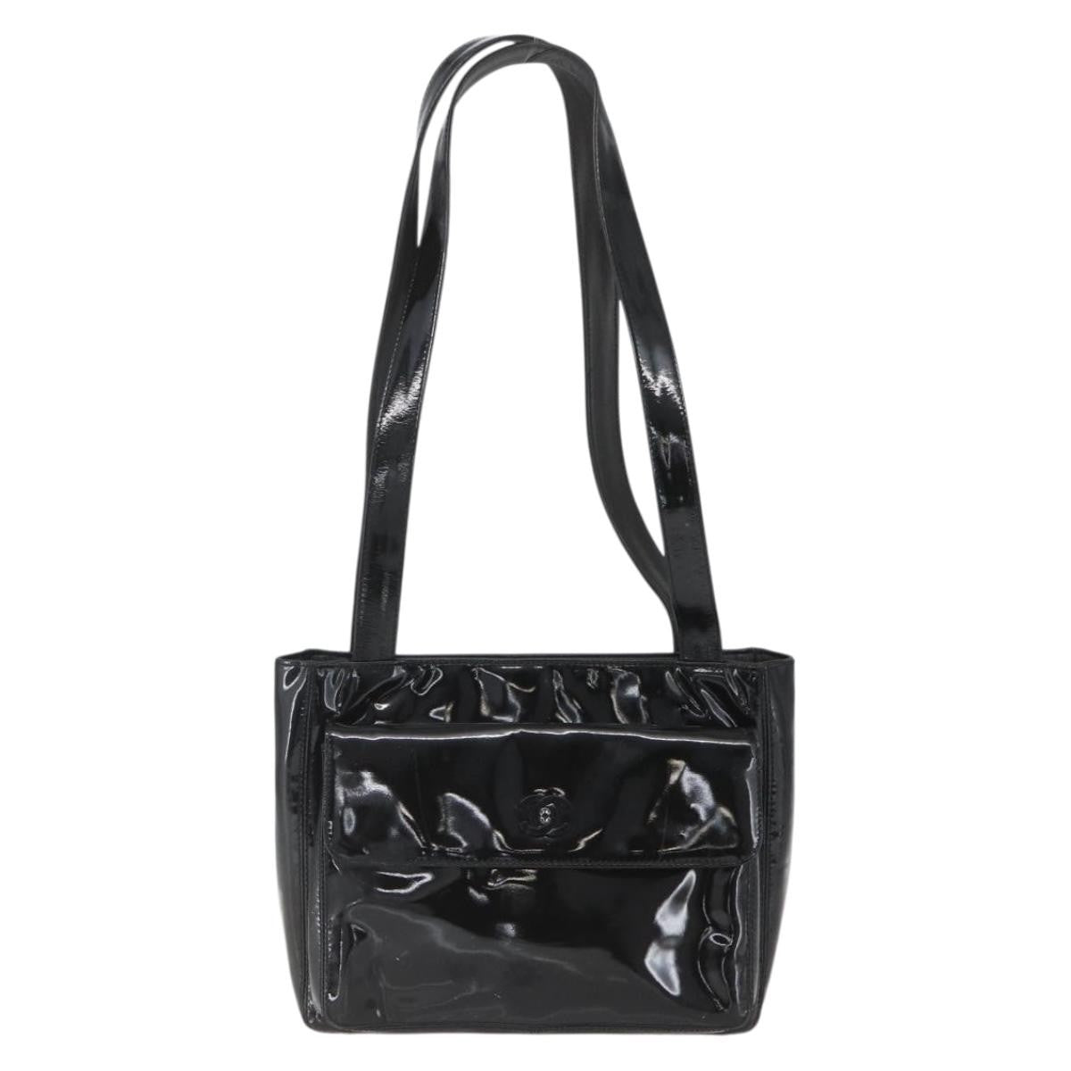 Chanel Vintage Flap Patent Leather Black Patent_Leather Shoulder Bag Bag (Pre-Owned)