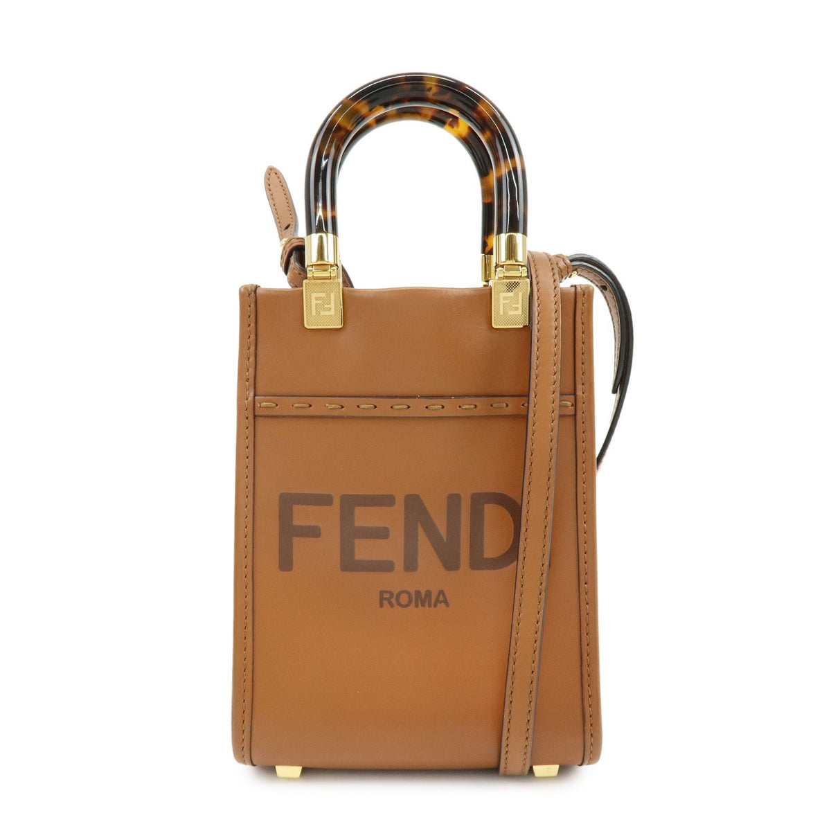 Fendi Sunshine Shopper Leather Brown Leather Tote Bag Bag (Pre-Owned)