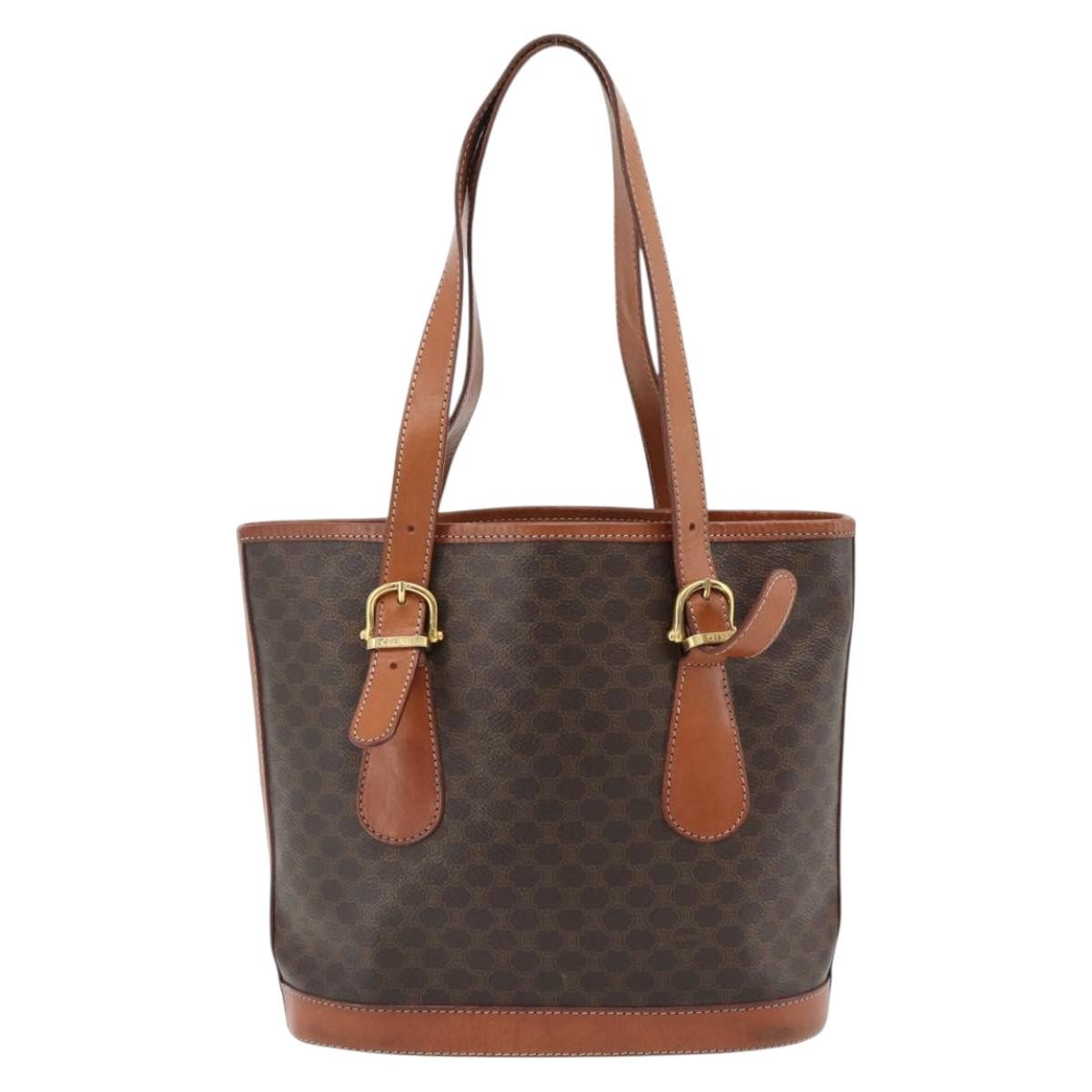 Celine Vintage Macadam Canvas And Leather Brown Canvas Tote Bag Bag (Pre-Owned)