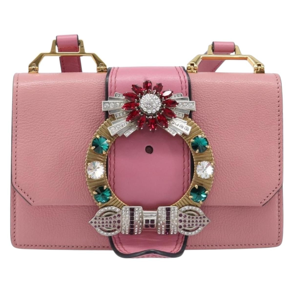Miu Miu Madras Crystal Flap Leather Pink Leather Crossbody Bag Bag (Pre-Owned)