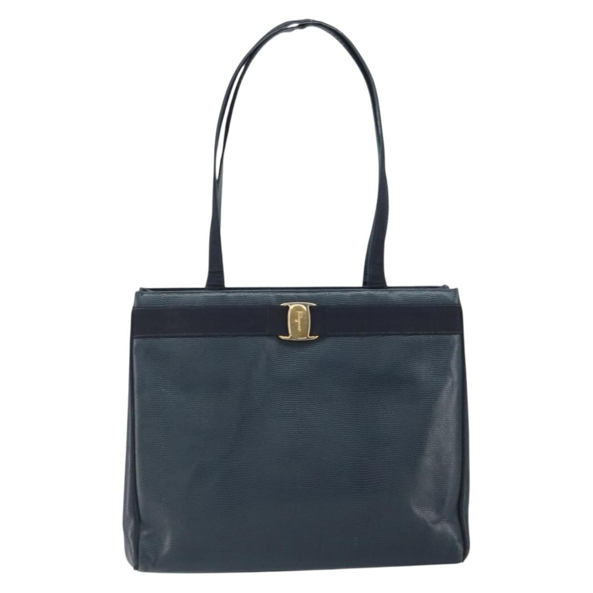 Salvatore Ferragamo Vala Tote Leather Blue Leather Tote Bag Bag (Pre-Owned)