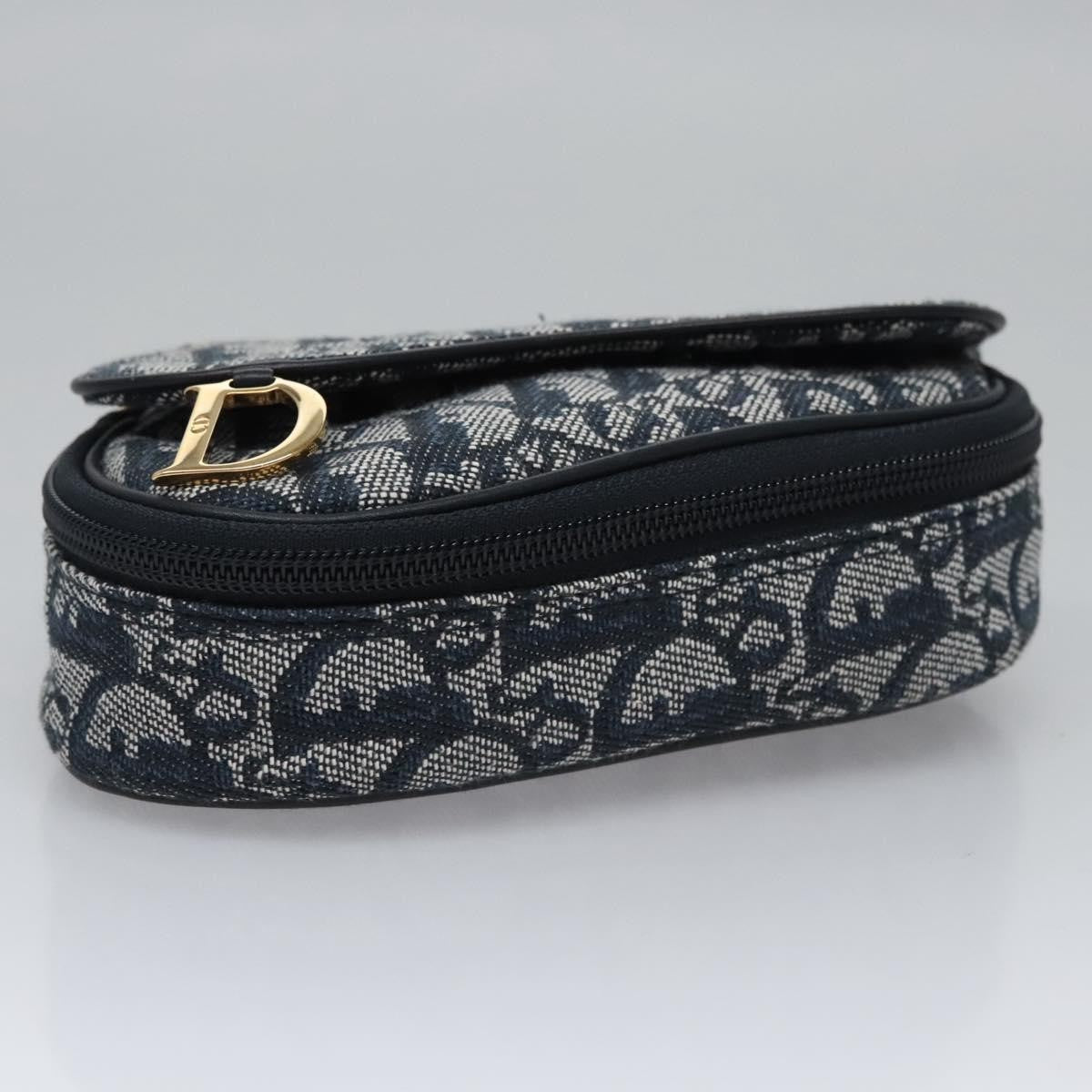 Christian Dior Vintage Saddle Coin Purse Diorissimo Canvas Navy Canvas Bag (Pre-Owned)