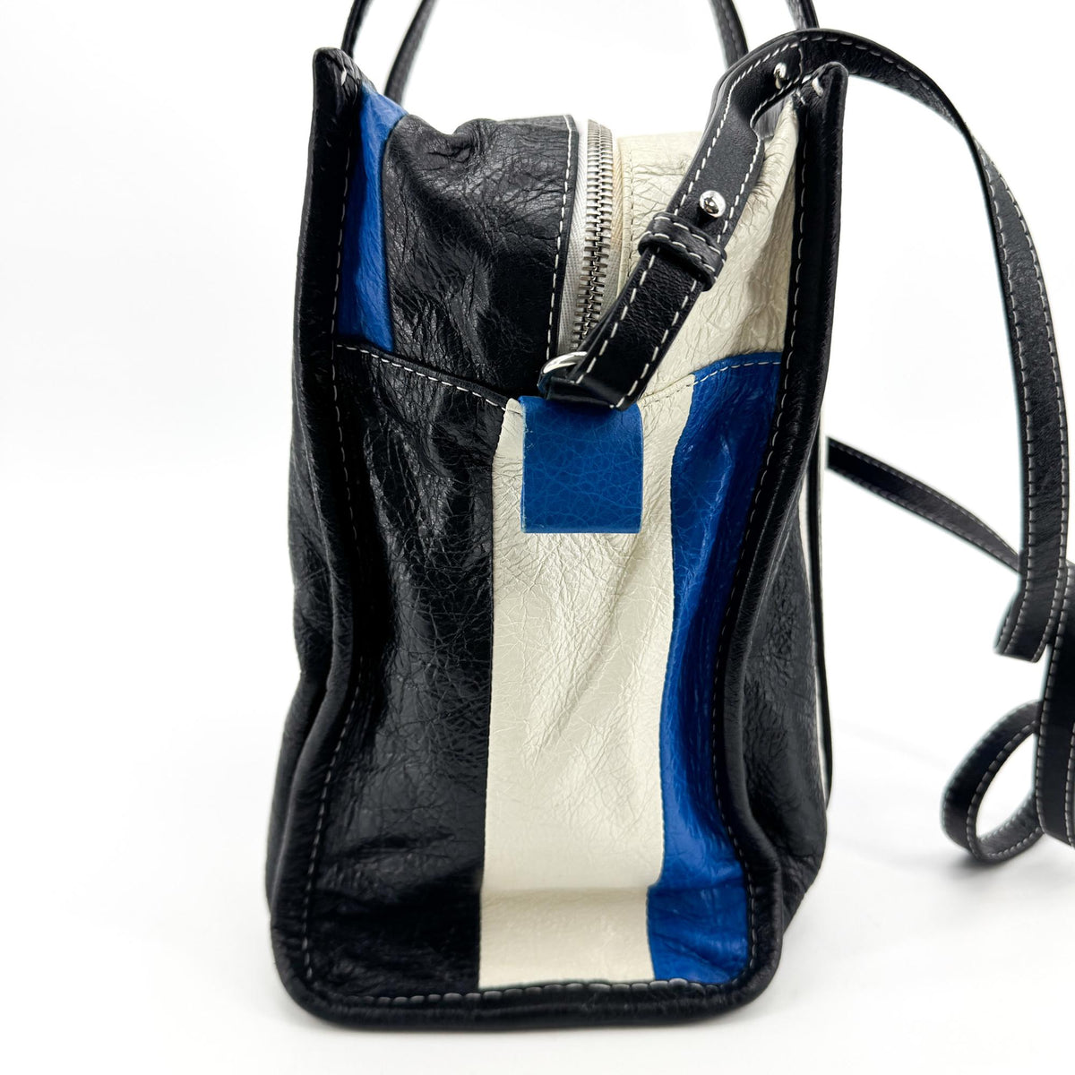 Balenciaga Bazar Striped Leather Black Leather Tote Bag Bag (Pre-Owned)