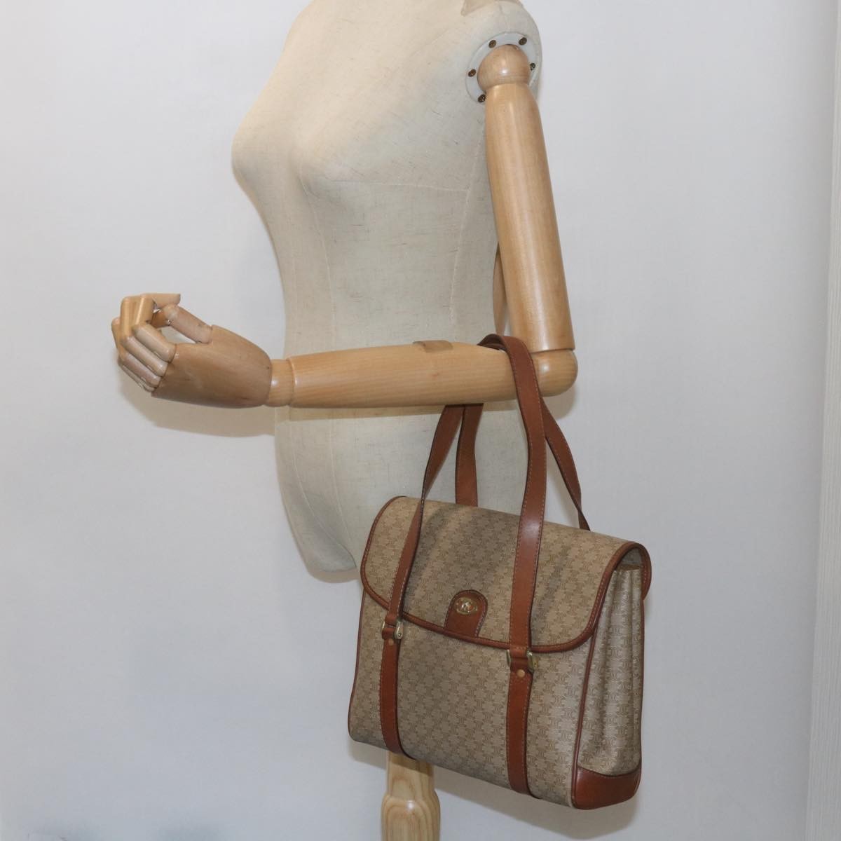 Celine Vintage Macadam Canvas And Leather Beige Canvas Handbag (Pre-Owned)