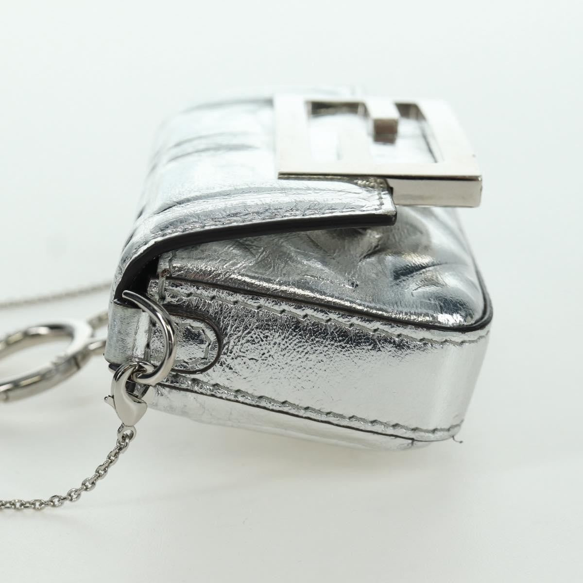 Fendi Baguette Nm Zucca Embossed Leather Silver Canvas Handbag (Pre-Owned)